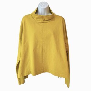 Bryn Walker Pacific Cotton Taos Top Size M Mustard Mock Neck Boxy Heavy Cotton